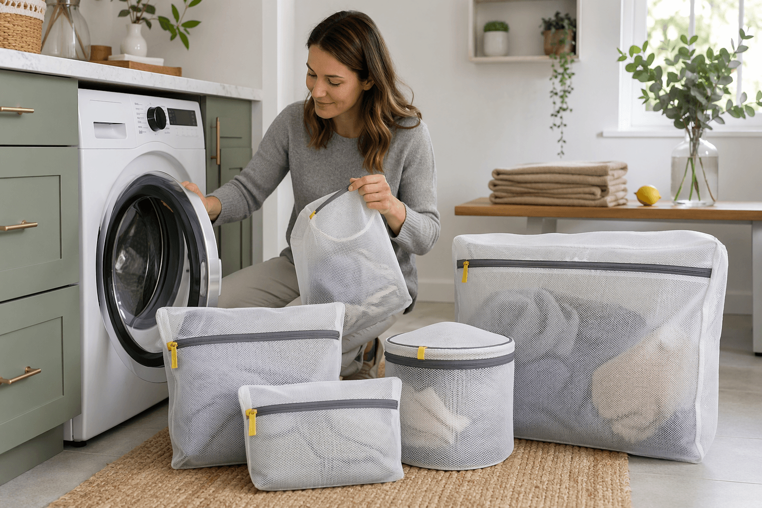 Garment Wash Bags (6) in a laundry room setting