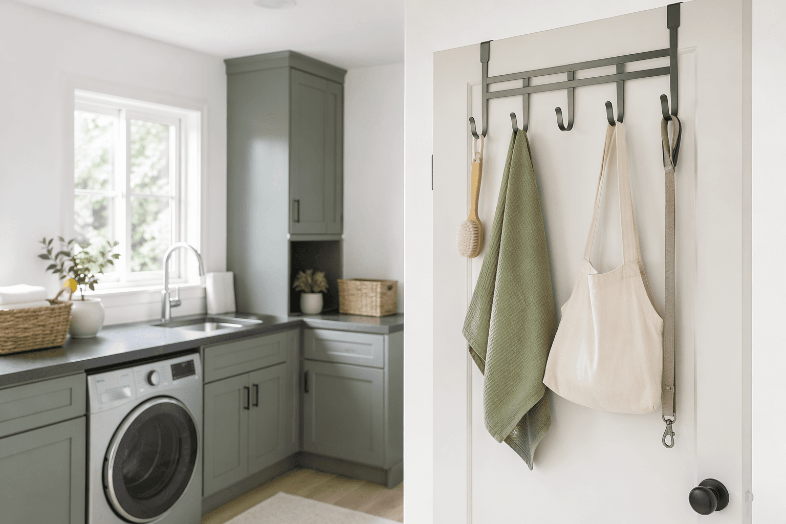 Over-Door Utility Hooks in a laundry room setting