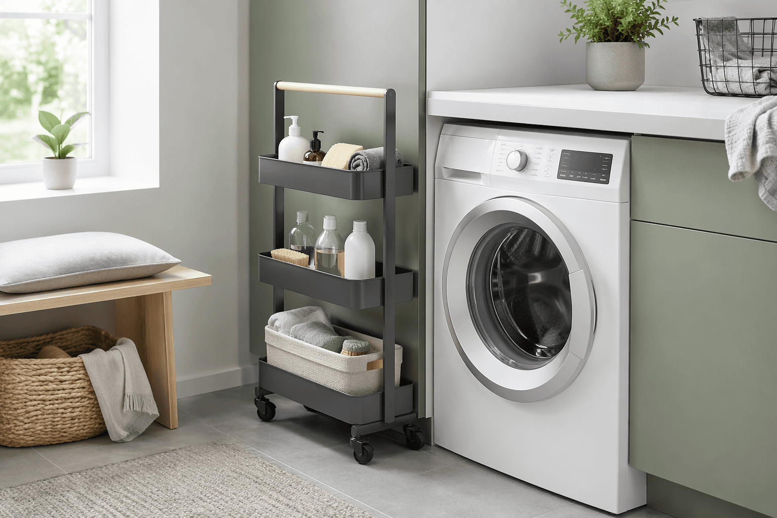 Slim Rolling Cart in a laundry room setting