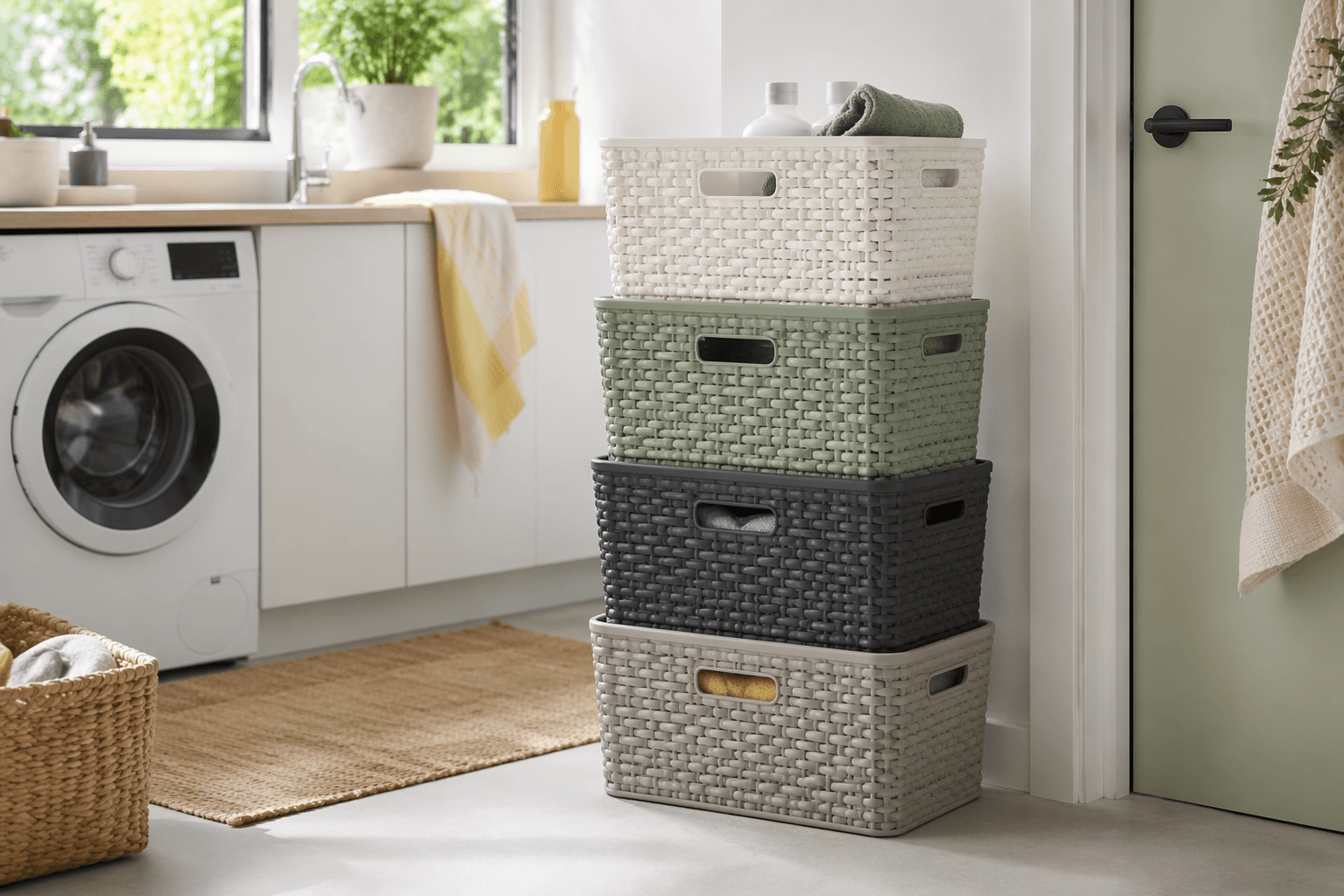 Utility Basket Set (4) in a laundry room setting