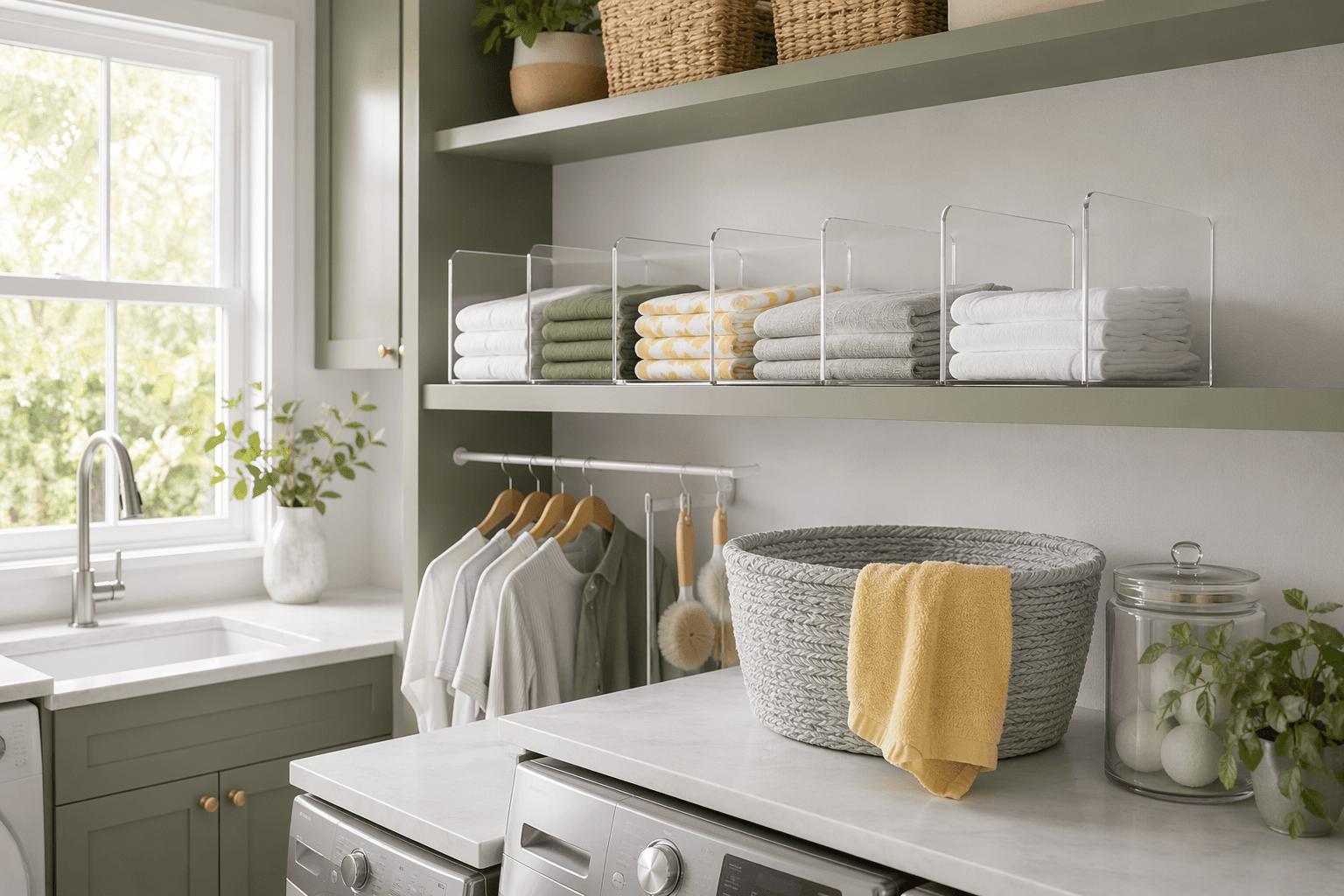 Utility Shelf Dividers (6) in a laundry room setting